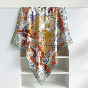 The Deer Kingdom Double-sided Print 16 Momme Silk Twill Scarf